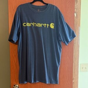 Carhartt Men's Navy Blue Tee with Yellow Logo